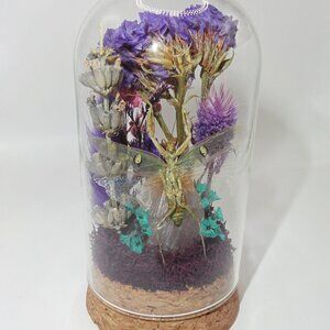 Praying Mantis Crystal & Flowers Oddity Jar insect taxidermy curiosity dome goth